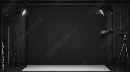 Professional Photo Studio Setup Dark Backdrop