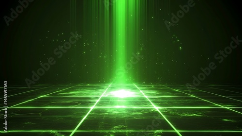 Abstract green light effect on grid floor
