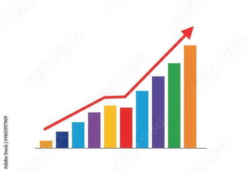Free Download A colorful bar graph with an upward trending arrow isolated on white background - GFXLoad