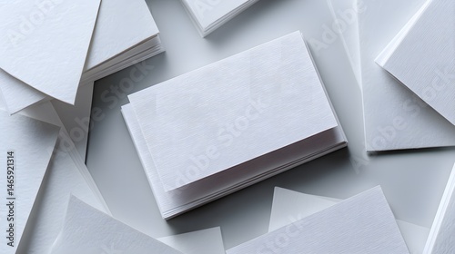 Obraz na płótnie Minimalist top-down view of elegant rectangular card on clean white surface, arranged in geometric composition with soft studio shadows clarity, ideal for branding, design, or invitation mockups w salonie