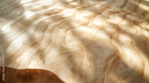 Close-up view of a light wood surface with sunlit patterns.