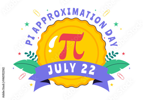 Pi Approximation Day Vector Illustration Celebrated on July 22, Featuring Mathematical Constants, Greek Letters, or a Baked Sweet Pie in a Background