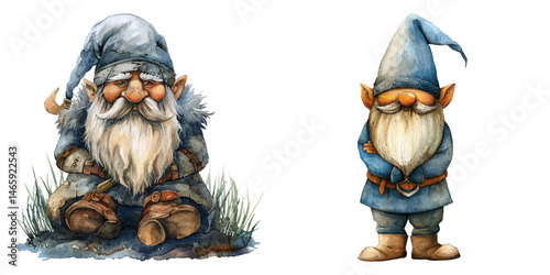viking gnome watercolor vector illustration