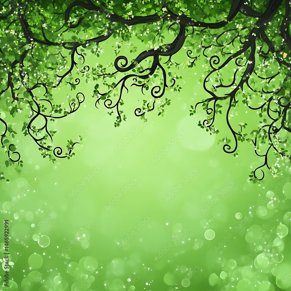 Lush green foliage, branches, and fairytale-like atmosphere Lush green foliage, branches, and fairytale-like atmosphere