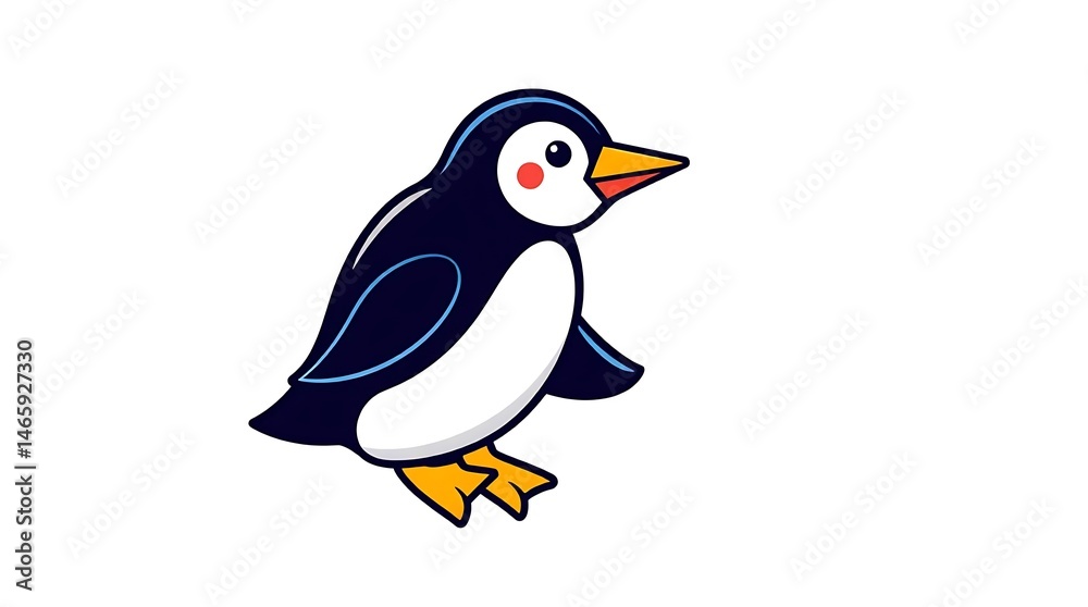 Fototapeta premium A charming penguin pop art logo, vector design, rendered in a modern flat style. Electric vivid colors enhance the simple two-dimensional shapes against a clean background