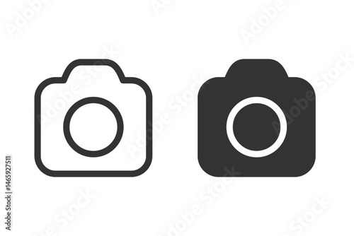 Simple camera icon set. Outlined and solid, perfect for web design, user interface elements, or general photography related graphics. Suitable for a variety of applications