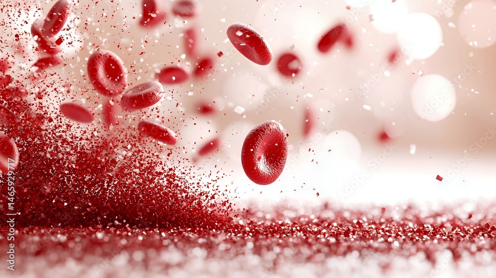 Fototapeta premium Blood Cells Floating with Debris Medical Visualization