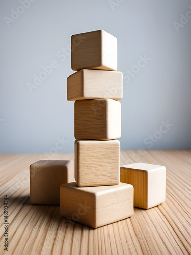 Wooden Blocks Represent Hierarchy And Promotion In Business