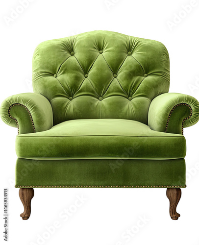 Lime green tufted armchair