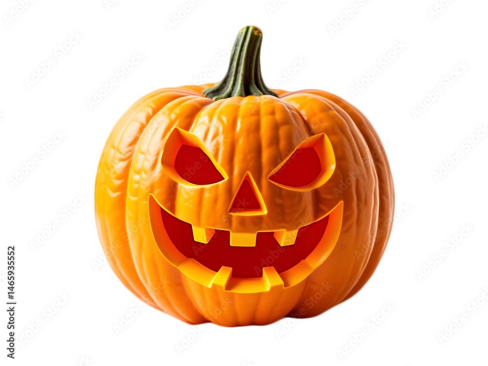 Obraz premium Glowing Halloween Pumpkin with Scary Face on on Transparent PNG Background