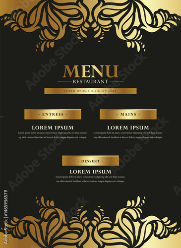 luxury gold restaurant menu with ornament pattern decoration