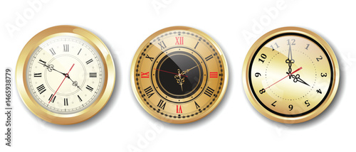 Set of Realistic Vintage Clock golden colored or Ornate Clock Hands Collection isolated.