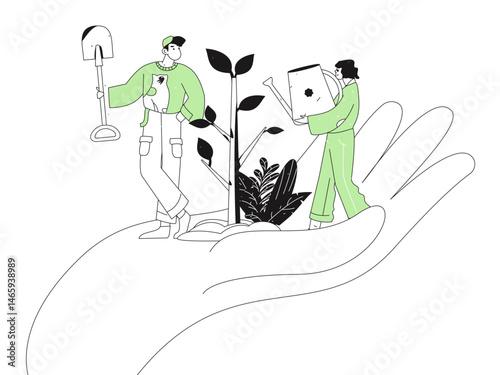 Flat character vector concept operation hand drawn illustration of planting trees on Arbor Day in spring
