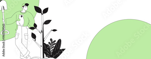 Flat character vector concept operation hand drawn illustration of planting trees on Arbor Day in spring
