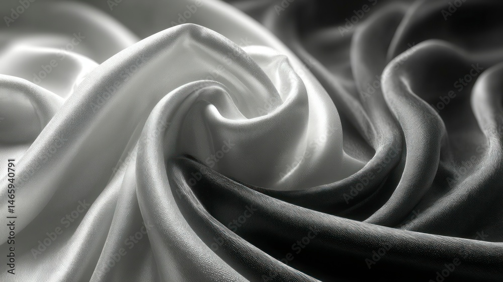 Fototapeta premium Elegant Silk Fabric Draped in Monochrome Featuring Soft Textures and Smooth Folds for Luxury D