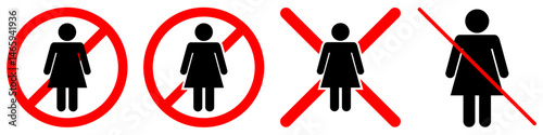 No woman, no girls allowed icon vector for restricted access, gender-specific zones, or private area signage. Ideal for warning labels, safety notices, or public restriction system illustrations.