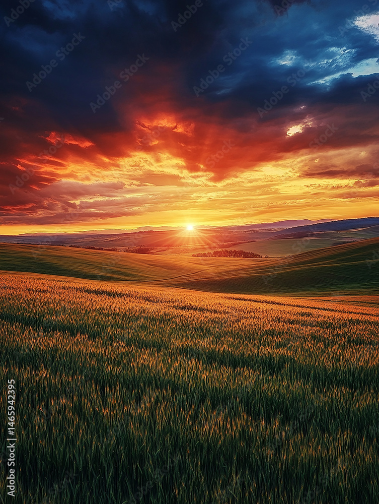 Obraz premium sunset over wheat field Made with generative AI