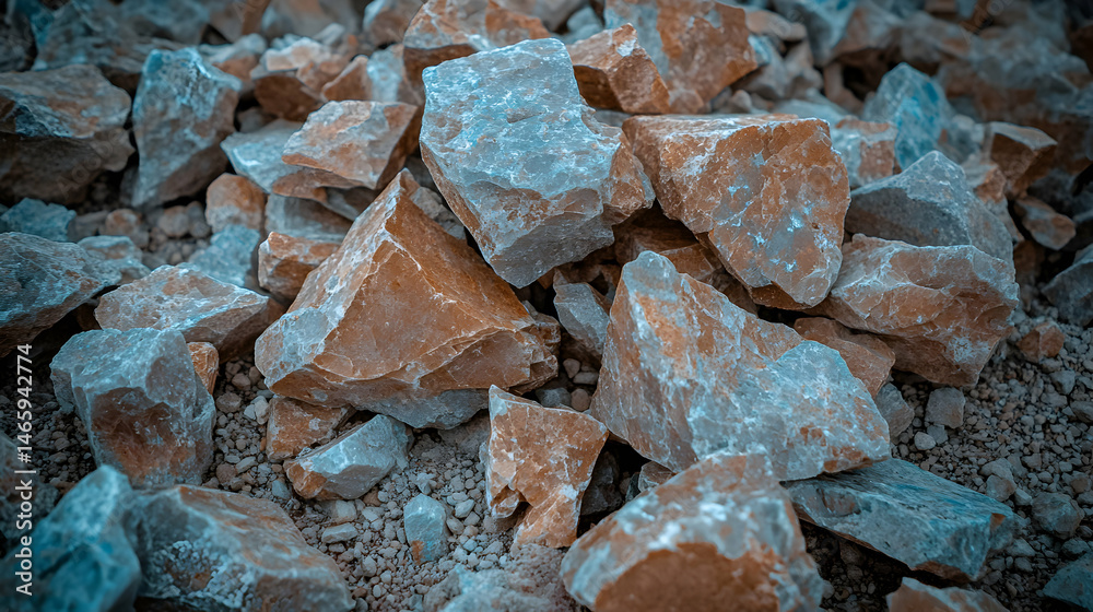 A close-up shot of a pile of rough, textured rocks in varying shades of orange and blue-grey, showcasing their natural, rugged beauty. A close-up shot of a pile of rough, textured rocks in varying shades of orange and blue-grey, showcasing their natural, rugged beauty.