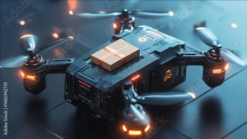 Futuristic Drone Delivers Gift: Cyberpunk Package Delivery