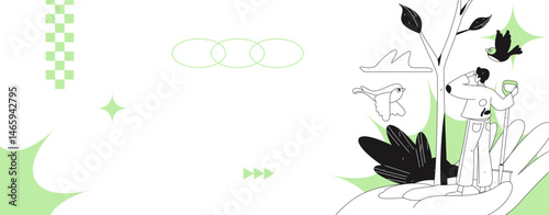 Flat character vector concept operation hand drawn illustration of planting trees on Arbor Day in spring
