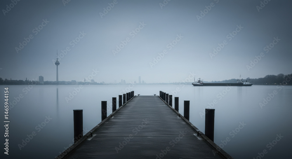 Obraz premium Pier extending into water under overcast sky