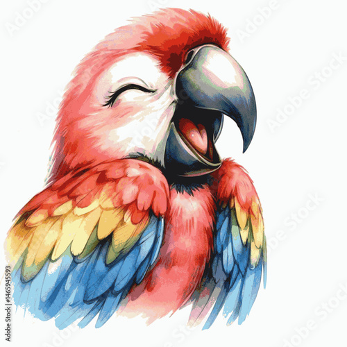 Mirthful Plumage – Splash of Joy parrot laughing happily isolated watercolor vector illustration svg