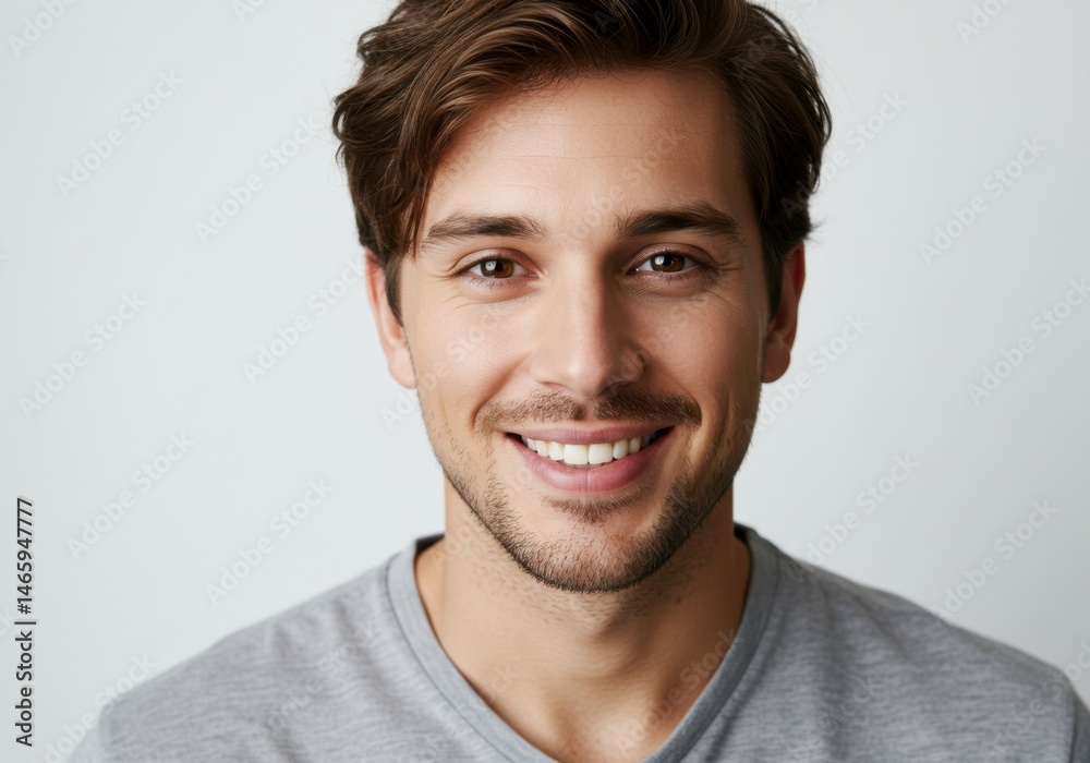 Fototapeta premium Portrait of a smiling man with brown hair against isolated on white background
