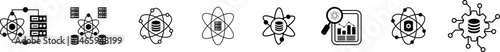 Set of data science and big data icons. Data science, big data, server technology, and database systems with atomic and tech network design.