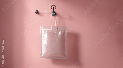 Wallpaper Mural Realistic transparent pouch mockup hanging on retail hook, perfect for showcasing product packaging designs for snacks, cosmetics, or supplements. Torontodigital.ca