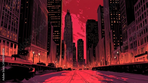 Apocalyptic urban landscape digital art illustration red skies a