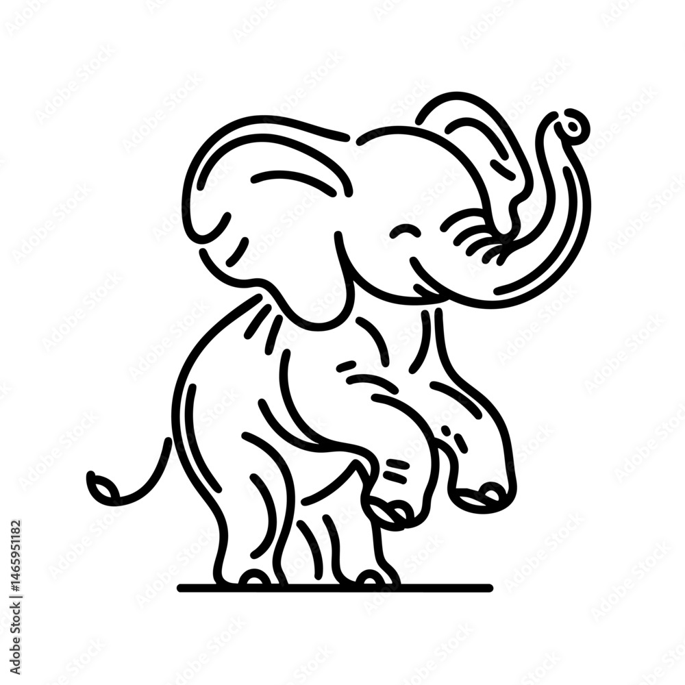 Fototapeta premium Cute Cartoon Elephant Line Art Adorable Baby Elephant Illustration