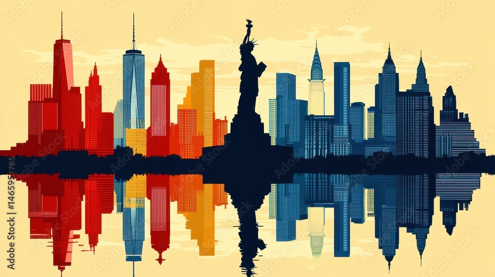 Obraz premium Newyork City skyline reflected on water vector illustration with