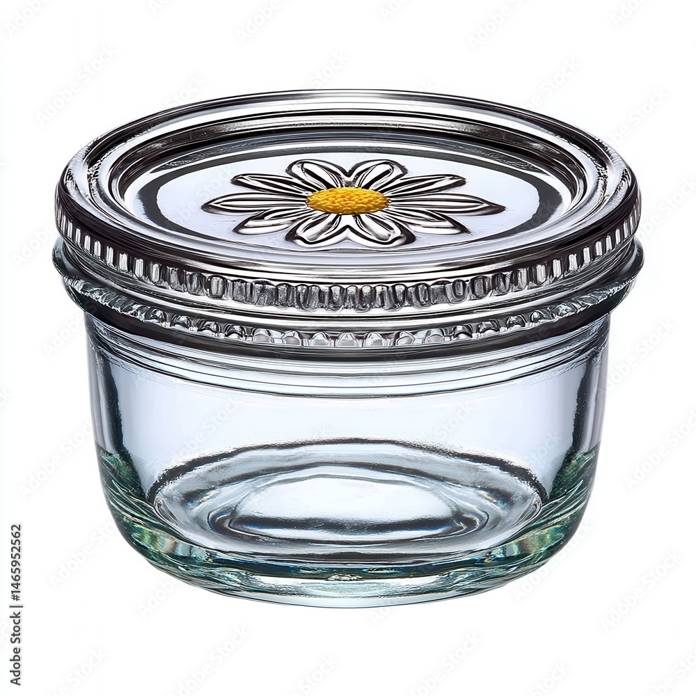 Small Clear Glass Jar with Silver Daisy Lid