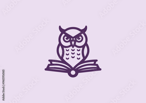 Owl and book logo for library, education, or academic branding.