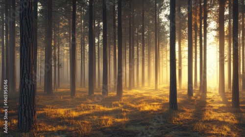 Sunlit forest scene with trees
