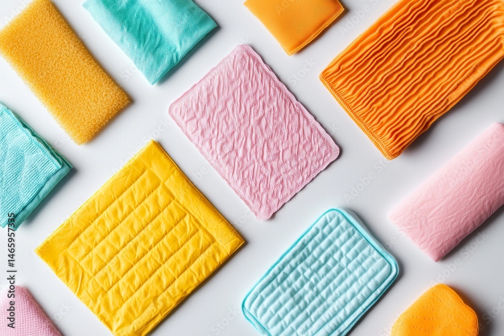 Fototapeta premium Colorful and Clean Hygiene Pads on White Surface