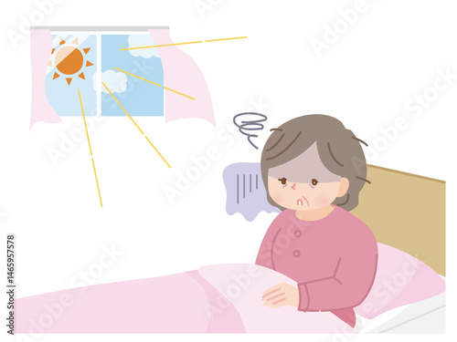 朝起きるのが辛いミドル女性のイラスト素材