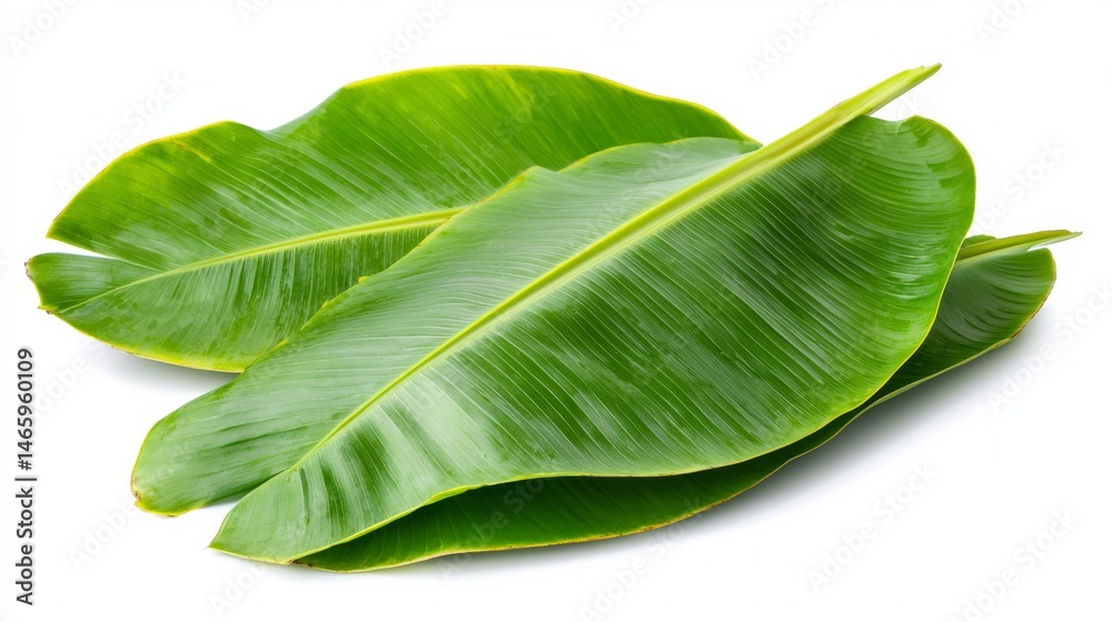 Obraz premium Tropical Banana Leaves Overlapping on White Background