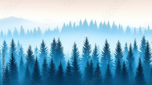 Fog Rolling Through Pine Forest Landscape