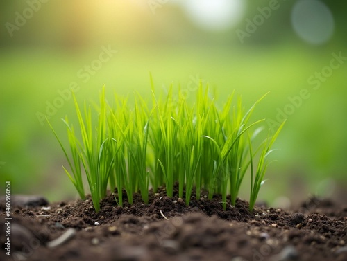 Grass grows from dry soil