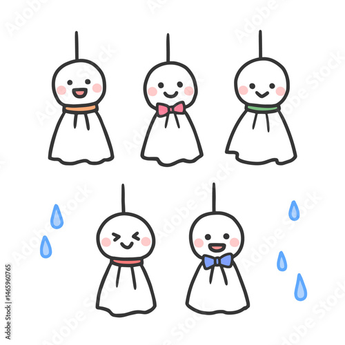 5つのてるてる坊主と雨のセット