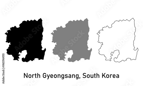 North Gyeongsang Province South Korea, Republic of Korea, ROK, Provinces of South Korea map vector illustration. Map in various style outline, black, and gray	