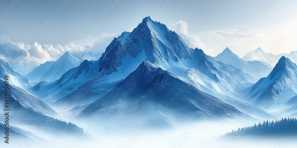 Obraz premium Landscape of mountains blanketed in snow with majestic peaks isolated on transparent background
