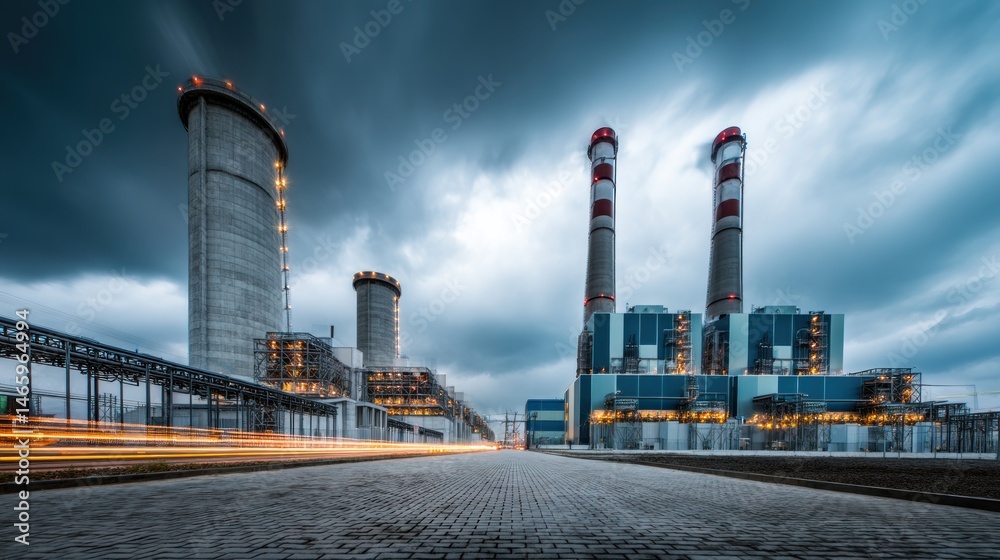 Obraz premium Industrial power plant under a dramatic sky