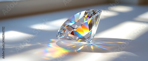 Sparkling gemstone displays rainbow refractions in sunlight