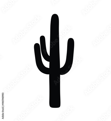 Saguaro cactus silhouette. This image shows a black silhouette of a saguaro cactus, a tall and iconic desert plant with arms, set against a white background. Vector clipart illustration design.