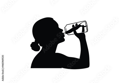 Drinking water silhouette. This image shows a silhouette of a person drinking water from a glass, emphasizing hydration and refreshment. Vector clipart illustration design.