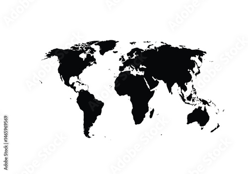 Earth map silhouette. This image shows a black silhouette of a world map, highlighting continents and geographic details. Vector clipart illustration design.