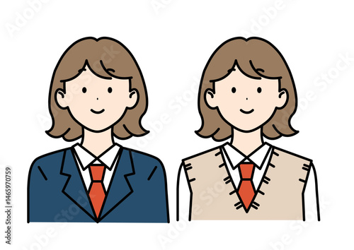 短髪の女子高生 ブレザー ベスト ネクタイ