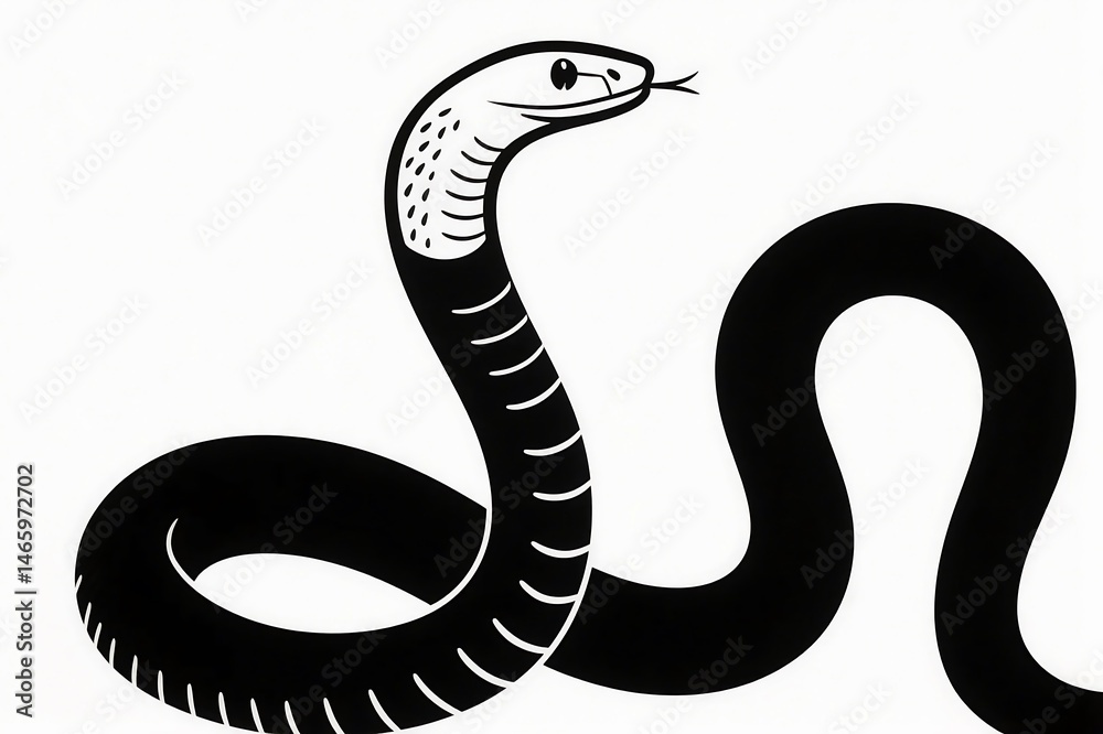 Fototapeta premium Anaconda snake drawing is a striking black and white illustration perfect for nature books, educational materials, wildlife documentaries, and posters.